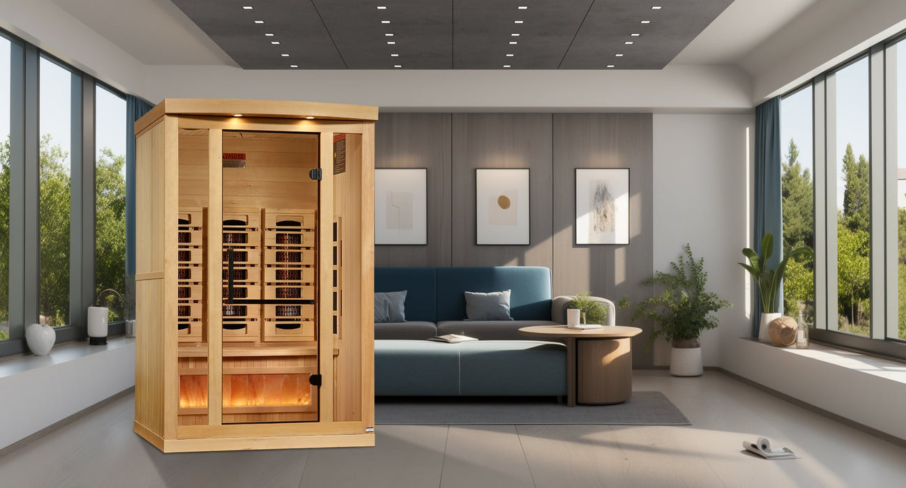 Golden Designs 2025 Model - "Reserve Edition" 2-Person Near Zero EMF Full Spectrum Infrared Indoor Sauna with Himalayan Salt Bar (GDI-8020-03)