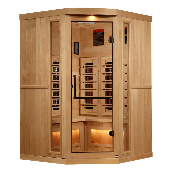 Golden Designs 2025 Model - "Reserve Edition" 3-Person Corner Full Spectrum PureTech™ Near Zero EMF FAR Infrared Sauna with Himalayan Salt Bar (GDI-8035-03)