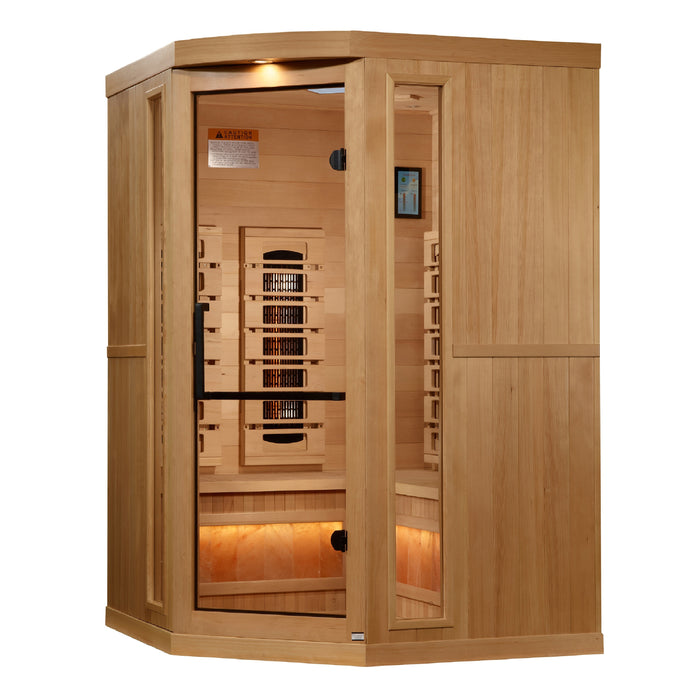 Golden Designs 2025 Model - "Reserve Edition" 3-Person Corner Full Spectrum PureTech™ Near Zero EMF FAR Infrared Sauna with Himalayan Salt Bar (GDI-8035-03)