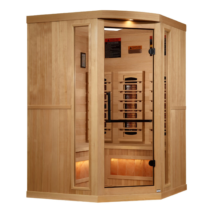 Golden Designs 2025 Model - "Reserve Edition" 3-Person Corner Full Spectrum PureTech™ Near Zero EMF FAR Infrared Sauna with Himalayan Salt Bar (GDI-8035-03)