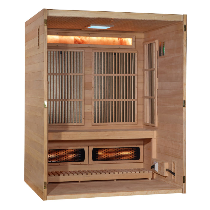 Golden Designs 2025 Model - "Soria" 3-Person Near Zero EMF Full Spectrum Hybrid Indoor Sauna with Harvia Traditional Stove (GDI-8330-01)