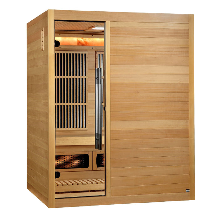 Golden Designs 2025 Model - "Soria" 3-Person Near Zero EMF Full Spectrum Hybrid Indoor Sauna with Harvia Traditional Stove (GDI-8330-01)