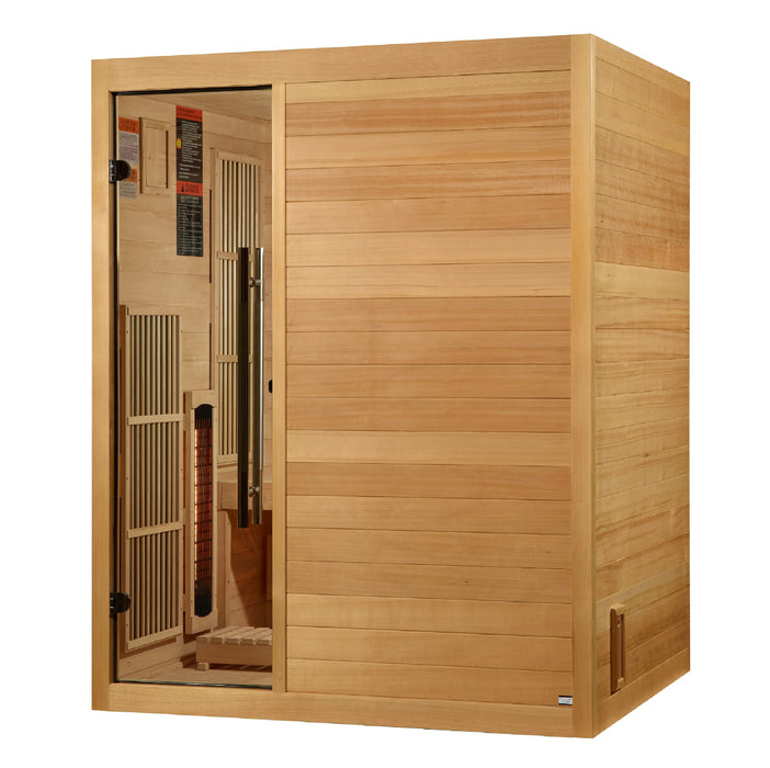 Golden Designs 2025 Model - "Soria" 3-Person Near Zero EMF Full Spectrum Hybrid Indoor Sauna with Harvia Traditional Stove (GDI-8330-01)