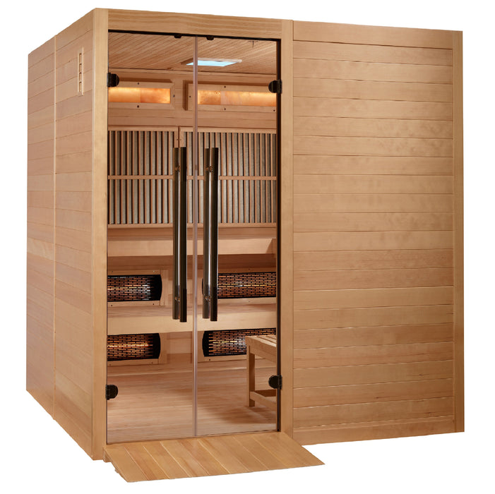 Golden Designs 2025 Model - "Toledo" 6-Person Near Zero EMF Full Spectrum Hybrid Indoor Sauna with Harvia Traditional Stove (GDI-8360-01)