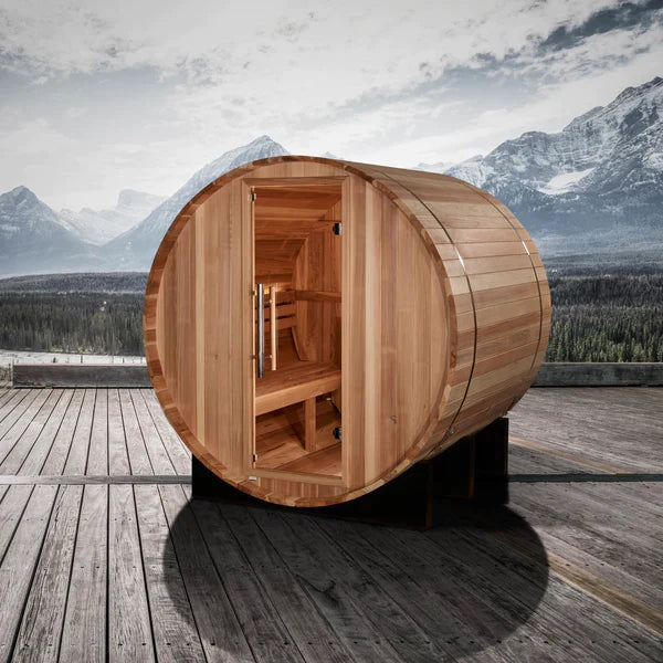 Golden Designs "St. Moritz" 2-Person Outdoor Barrel Steam Sauna in Pacific Cedar Wood (GDI-B002-01)