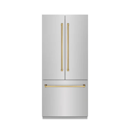 ZLINE Autograph Edition 36" 19.6 cu. ft. French Door Built-In Bottom Freezer Refrigerator with Water Dispenser and Ice Maker - Interior Color, Panel Color, and Accent Options
