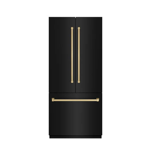ZLINE Autograph Edition 36" 19.6 cu. ft. French Door Built-In Bottom Freezer Refrigerator with Water Dispenser and Ice Maker - Interior Color, Panel Color, and Accent Options