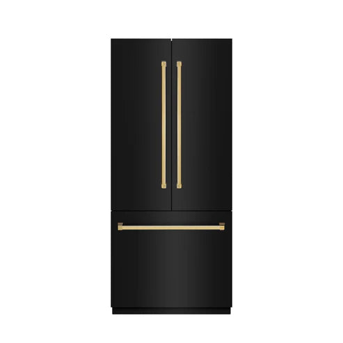 ZLINE Autograph Edition 36" 19.6 cu. ft. French Door Built-In Bottom Freezer Refrigerator with Water Dispenser and Ice Maker - Interior Color, Panel Color, and Accent Options