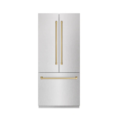 ZLINE Autograph Edition 36" 19.6 cu. ft. French Door Built-In Bottom Freezer Refrigerator with Water Dispenser and Ice Maker - Interior Color, Panel Color, and Accent Options