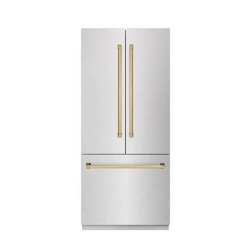 ZLINE Autograph Edition 36" 19.6 cu. ft. French Door Built-In Bottom Freezer Refrigerator with Water Dispenser and Ice Maker - Interior Color, Panel Color, and Accent Options
