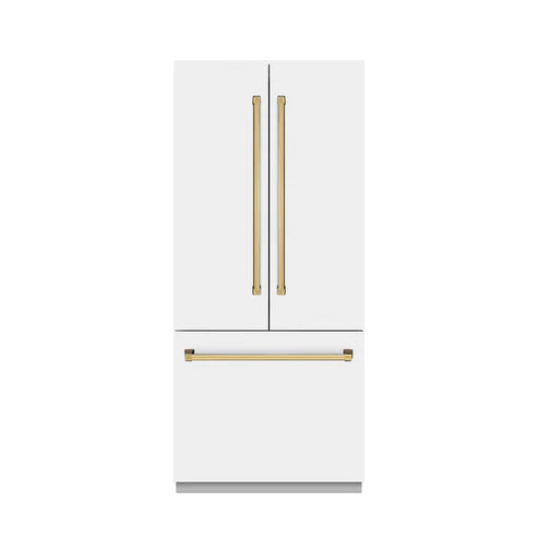 ZLINE Autograph Edition 36" 19.6 cu. ft. French Door Built-In Bottom Freezer Refrigerator with Water Dispenser and Ice Maker - Interior Color, Panel Color, and Accent Options