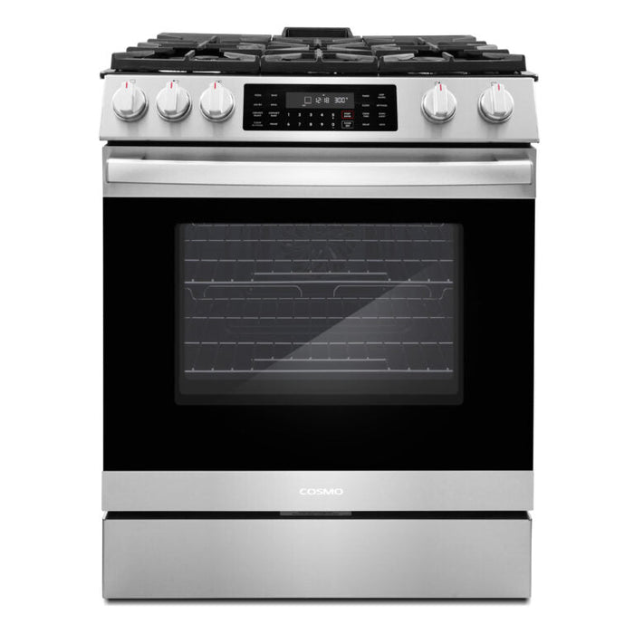 Cosmo Professional 30" 6.1 cu. ft. Slide-In Freestanding  Gas Range with 5 Sealed Gas Burners and Self Clean, Air Fry Oven in Stainless Steel (COS-GRC305KTD)