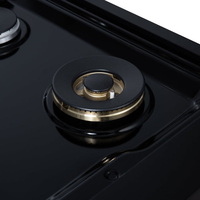 Forno Ambassador Valente 48" Gas Cooktop, 8 Sealed Burners with 2 Dual Ring Burners, Cast Iron Grates - Black or White with Antique Brass Accents and Copper Rivet Trim (FCTGS5799-48CPBLK)