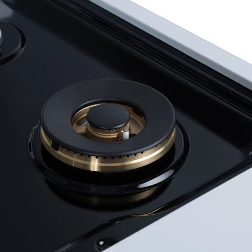 Forno Ambassador Valente 48" Gas Cooktop, 8 Sealed Burners with 2 Dual Ring Burners, Cast Iron Grates - Black or White with Antique Brass Accents and Copper Rivet Trim (FCTGS5799-48CPBLK)