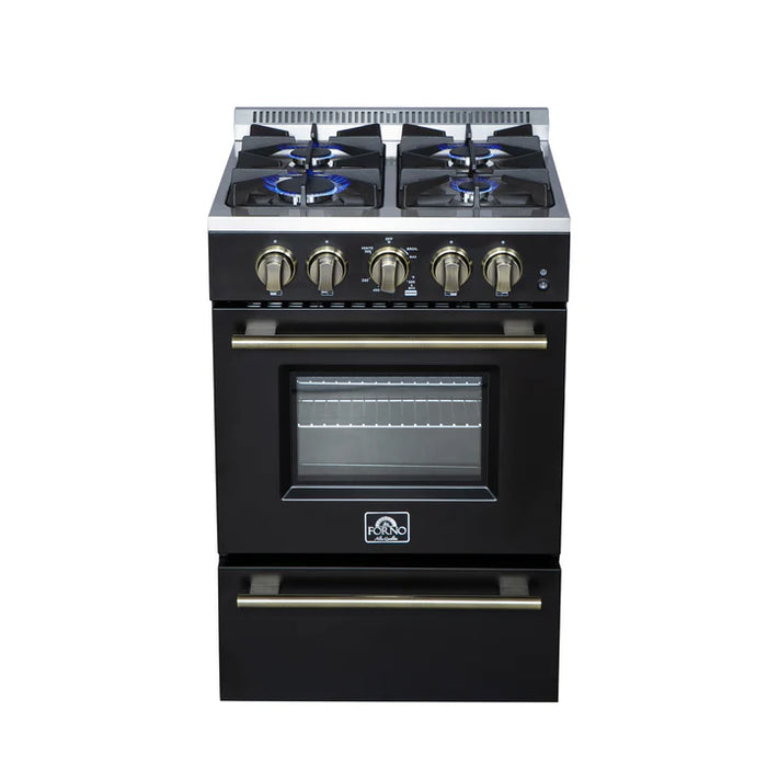 Forno Breno 24" 2.3 cu. ft. Freestanding Gas Range with 4 Sealed Burners & Air Fryer – Stainless Steel, Black, or White (FFSGS6272-24)
