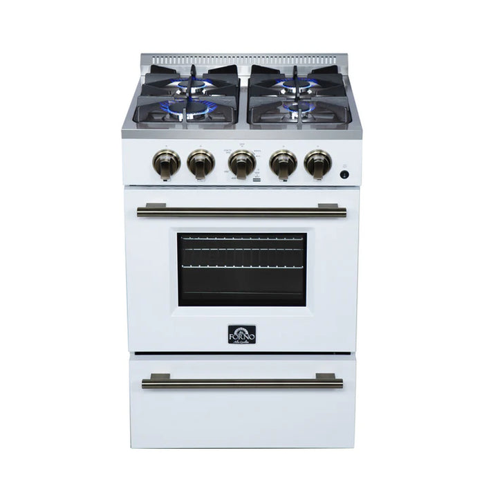 Forno Breno 24" 2.3 cu. ft. Freestanding Gas Range with 4 Sealed Burners & Air Fryer – Stainless Steel, Black, or White (FFSGS6272-24)