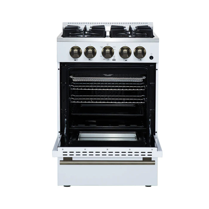 Forno Breno 24" 2.3 cu. ft. Freestanding Gas Range with 4 Sealed Burners & Air Fryer – Stainless Steel, Black, or White (FFSGS6272-24)