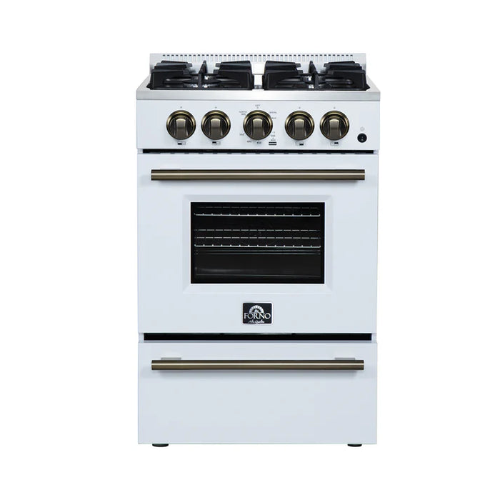 Forno Breno 24" 2.3 cu. ft. Freestanding Gas Range with 4 Sealed Burners & Air Fryer – Stainless Steel, Black, or White (FFSGS6272-24)