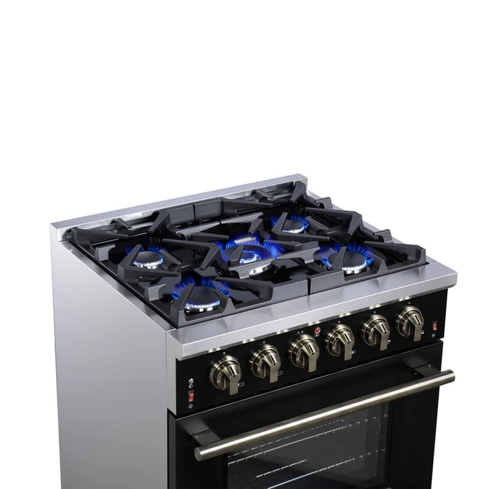 Forno Massimo 30″ 4.32 cu. ft. Freestanding Gas Range with 5 Sealed Burners, Air Fryer Kit, Wok Support & Griddle in Stainless Steel Black, White (FFSGS6239-30)