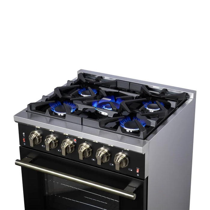 Forno Massimo 30″ 4.32 cu. ft. Freestanding Gas Range with 5 Sealed Burners, Air Fryer Kit, Wok Support & Griddle in Stainless Steel Black, White (FFSGS6239-30)