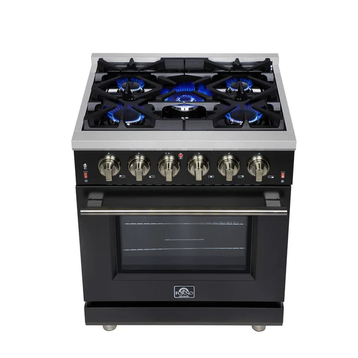 Forno Massimo 30″ 4.32 cu. ft. Freestanding Gas Range with 5 Sealed Burners, Air Fryer Kit, Wok Support & Griddle in Stainless Steel Black, White (FFSGS6239-30)