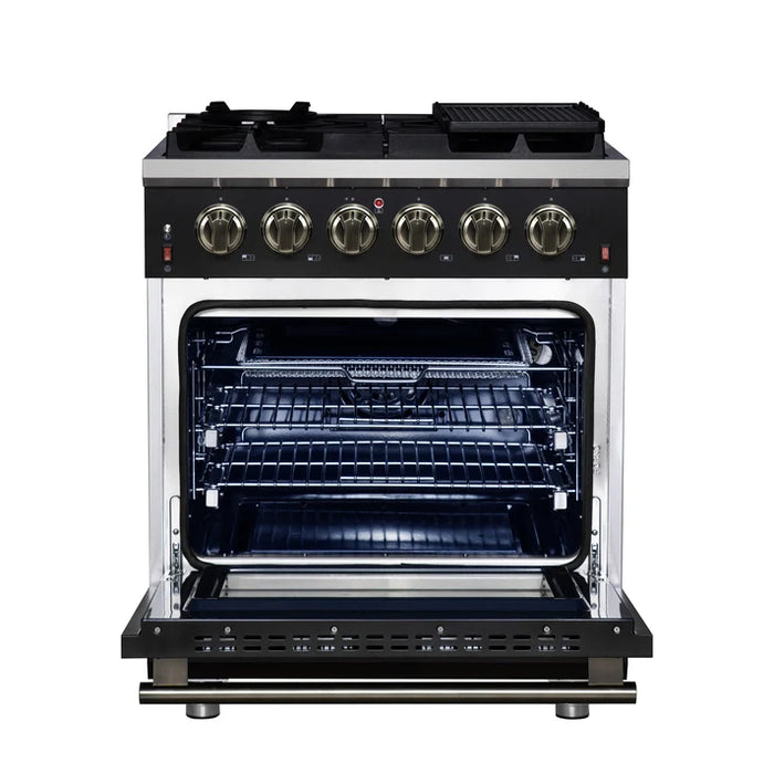 Forno Massimo 30″ 4.32 cu. ft. Freestanding Gas Range with 5 Sealed Burners, Air Fryer Kit, Wok Support & Griddle in Stainless Steel Black, White (FFSGS6239-30)