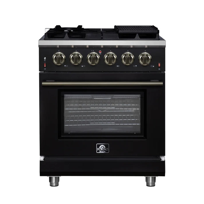 Forno Massimo 30″ 4.32 cu. ft. Freestanding Gas Range with 5 Sealed Burners, Air Fryer Kit, Wok Support & Griddle in Stainless Steel Black, White (FFSGS6239-30)