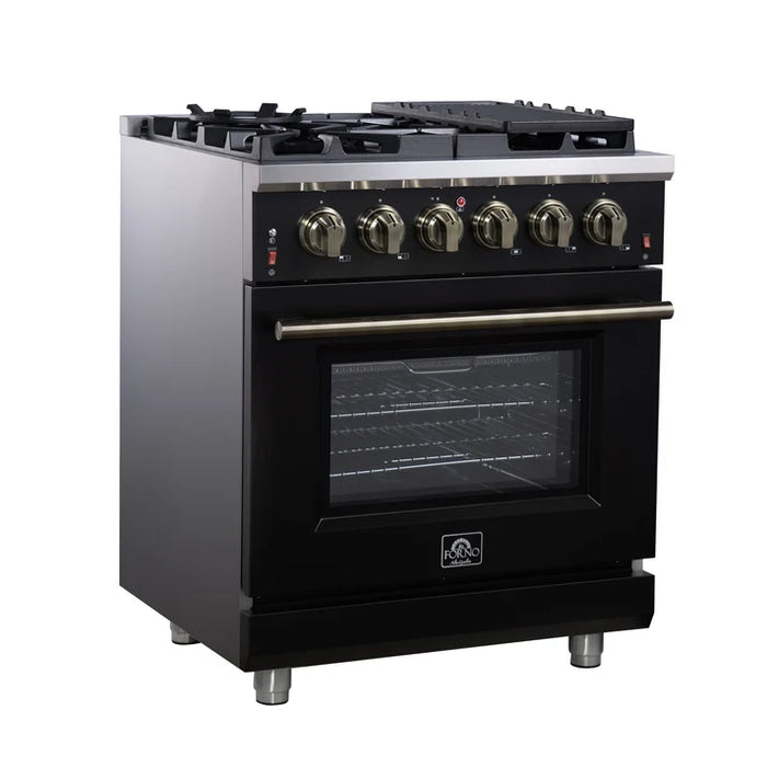 Forno Massimo 30″ 4.32 cu. ft. Freestanding Gas Range with 5 Sealed Burners, Air Fryer Kit, Wok Support & Griddle in Stainless Steel Black, White (FFSGS6239-30)