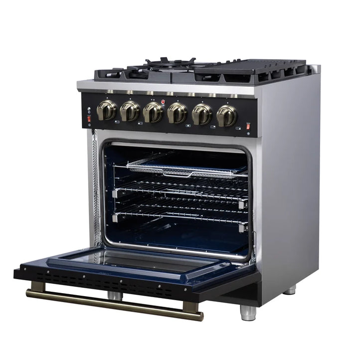 Forno Massimo 30″ 4.32 cu. ft. Freestanding Gas Range with 5 Sealed Burners, Air Fryer Kit, Wok Support & Griddle in Stainless Steel Black, White (FFSGS6239-30)