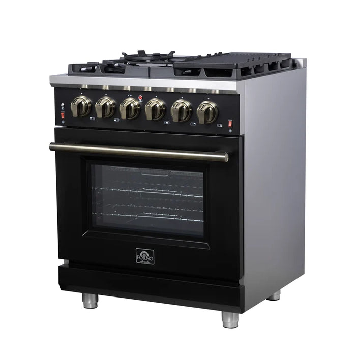 Forno Massimo 30″ 4.32 cu. ft. Freestanding Gas Range with 5 Sealed Burners, Air Fryer Kit, Wok Support & Griddle in Stainless Steel Black, White (FFSGS6239-30)