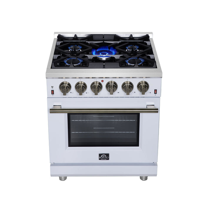 Forno Massimo 30″ 4.32 cu. ft. Freestanding Gas Range with 5 Sealed Burners, Air Fryer Kit, Wok Support & Griddle in Stainless Steel Black, White (FFSGS6239-30)