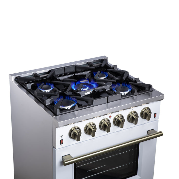 Forno Massimo 30″ 4.32 cu. ft. Freestanding Gas Range with 5 Sealed Burners, Air Fryer Kit, Wok Support & Griddle in Stainless Steel Black, White (FFSGS6239-30)
