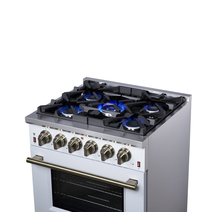 Forno Massimo 30″ 4.32 cu. ft. Freestanding Gas Range with 5 Sealed Burners, Air Fryer Kit, Wok Support & Griddle in Stainless Steel Black, White (FFSGS6239-30)