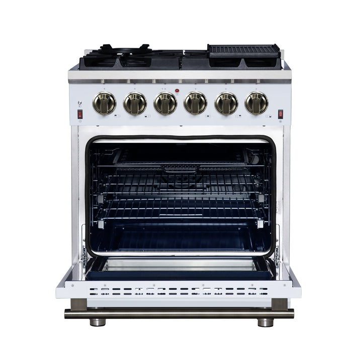 Forno Massimo 30″ 4.32 cu. ft. Freestanding Gas Range with 5 Sealed Burners, Air Fryer Kit, Wok Support & Griddle in Stainless Steel Black, White (FFSGS6239-30)