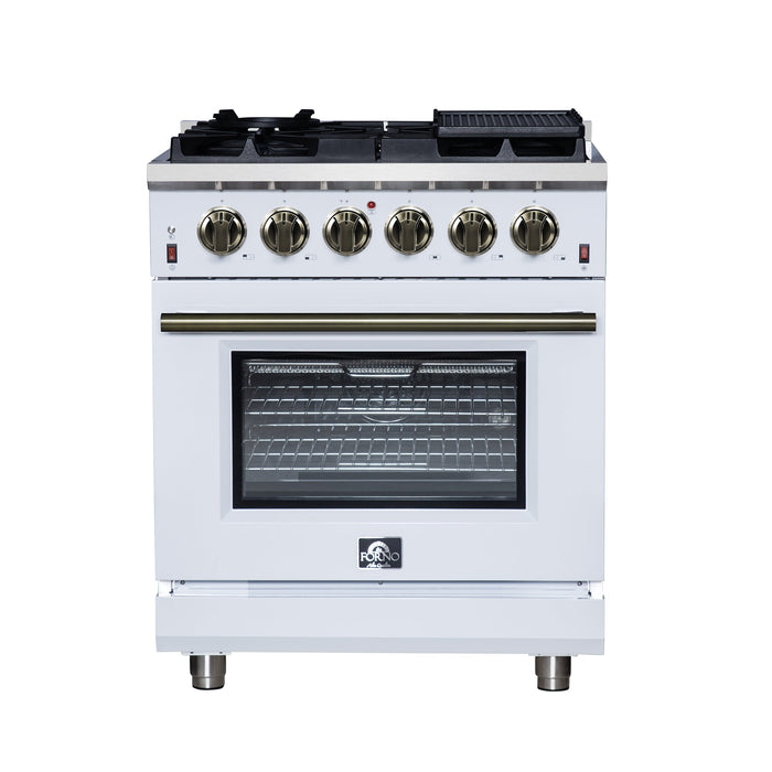 Forno Massimo 30″ 4.32 cu. ft. Freestanding Gas Range with 5 Sealed Burners, Air Fryer Kit, Wok Support & Griddle in Stainless Steel Black, White (FFSGS6239-30)