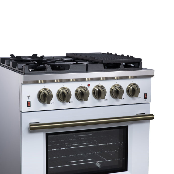 Forno Massimo 30″ 4.32 cu. ft. Freestanding Gas Range with 5 Sealed Burners, Air Fryer Kit, Wok Support & Griddle in Stainless Steel Black, White (FFSGS6239-30)
