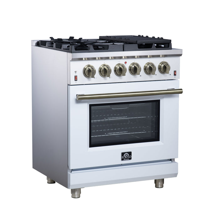 Forno Massimo 30″ 4.32 cu. ft. Freestanding Gas Range with 5 Sealed Burners, Air Fryer Kit, Wok Support & Griddle in Stainless Steel Black, White (FFSGS6239-30)