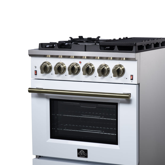 Forno Massimo 30″ 4.32 cu. ft. Freestanding Gas Range with 5 Sealed Burners, Air Fryer Kit, Wok Support & Griddle in Stainless Steel Black, White (FFSGS6239-30)