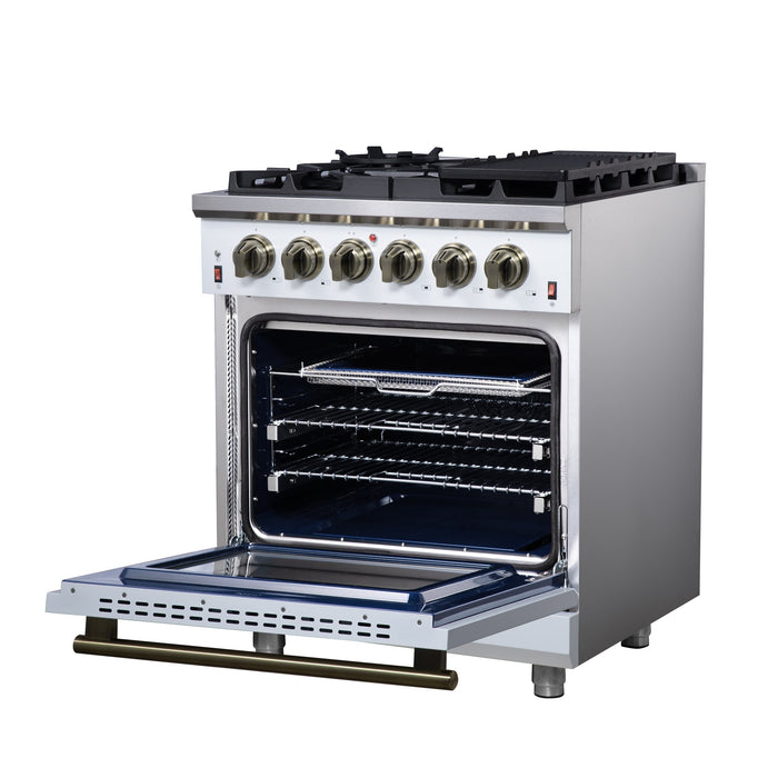 Forno Massimo 30″ 4.32 cu. ft. Freestanding Gas Range with 5 Sealed Burners, Air Fryer Kit, Wok Support & Griddle in Stainless Steel Black, White (FFSGS6239-30)