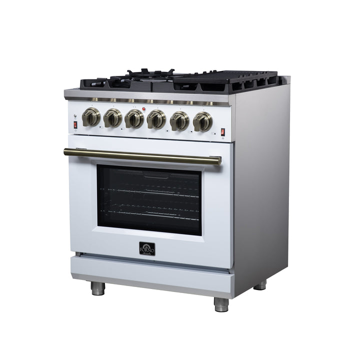 Forno Massimo 30″ 4.32 cu. ft. Freestanding Gas Range with 5 Sealed Burners, Air Fryer Kit, Wok Support & Griddle in Stainless Steel Black, White (FFSGS6239-30)