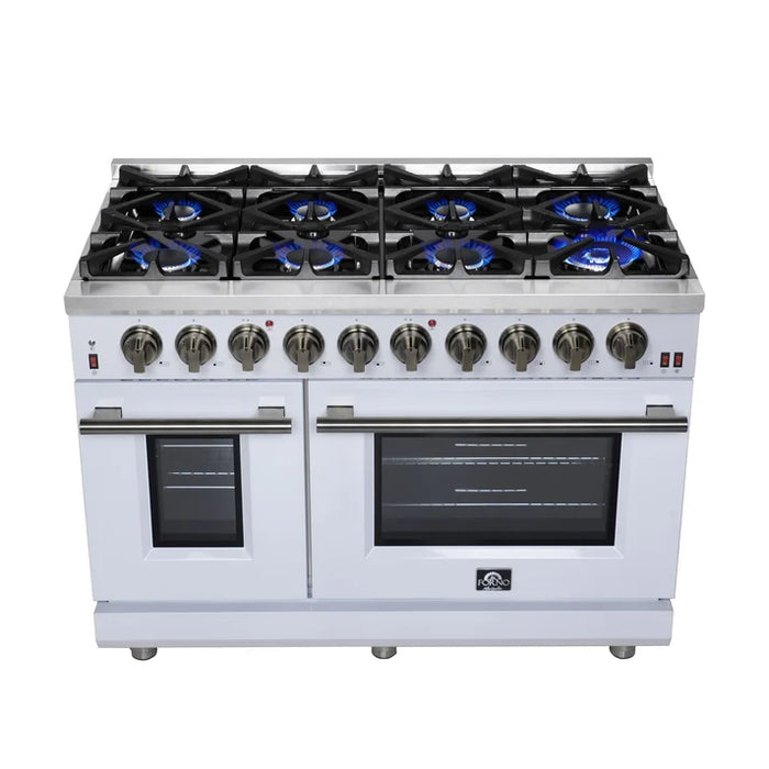 Forno Massimo 48″ 6.58 cu. ft. Freestanding Gas Range with 8 Sealed Burners, Air Fryer Kit, Wok Support & Griddle in Stainless Steel, Back or White (FFSGS6239-48)