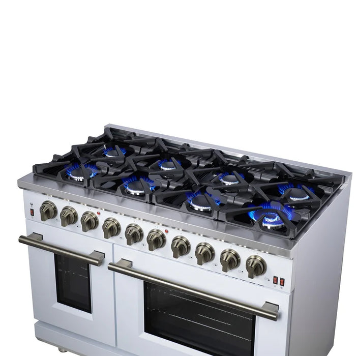 Forno Ambassador Valente 36" 5.2 cu. ft. Dual Fuel Range, 6 Sealed Burners, Convection Oven in Black or White with Antique Brass Accents and Copper Rivet Trim, (FFSGS6199-36CPBLK)
