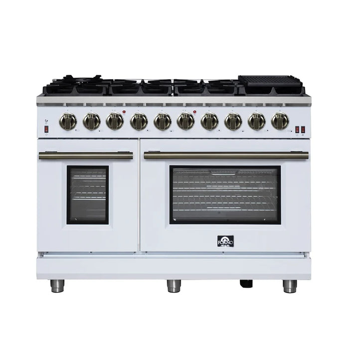Forno Ambassador Valente 36" 5.2 cu. ft. Dual Fuel Range, 6 Sealed Burners, Convection Oven in Black or White with Antique Brass Accents and Copper Rivet Trim, (FFSGS6199-36CPBLK)