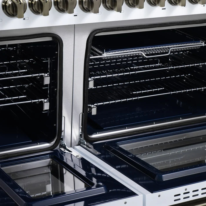 Forno Ambassador Valente 36" 5.2 cu. ft. Dual Fuel Range, 6 Sealed Burners, Convection Oven in Black or White with Antique Brass Accents and Copper Rivet Trim, (FFSGS6199-36CPBLK)