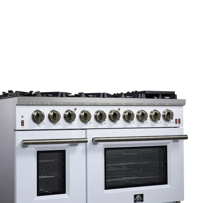 Forno Massimo 48″ 6.58 cu. ft. Freestanding Gas Range with 8 Sealed Burners, Air Fryer Kit, Wok Support & Griddle in Stainless Steel, Back or White (FFSGS6239-48)