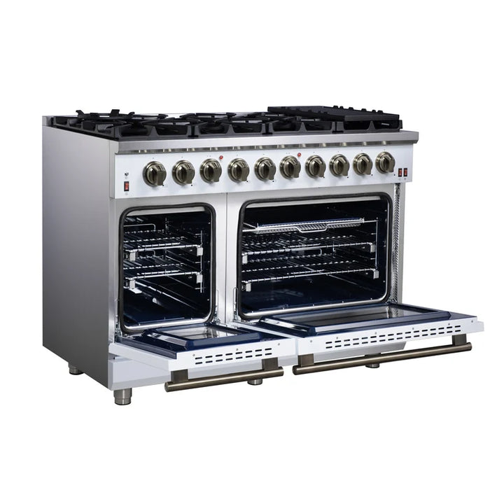 Forno Massimo 48″ 6.58 cu. ft. Freestanding Gas Range with 8 Sealed Burners, Air Fryer Kit, Wok Support & Griddle in Stainless Steel, Back or White (FFSGS6239-48)
