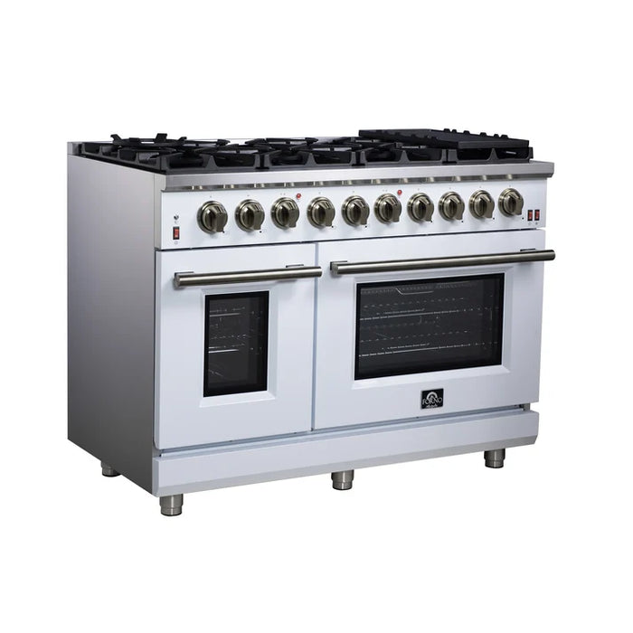 Forno Massimo 48″ 6.58 cu. ft. Freestanding Gas Range with 8 Sealed Burners, Air Fryer Kit, Wok Support & Griddle in Stainless Steel, Back or White (FFSGS6239-48)