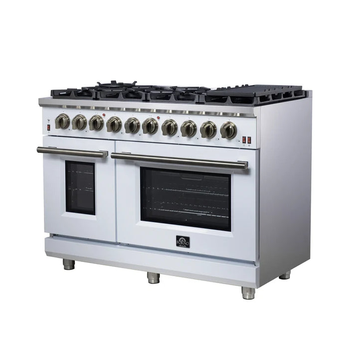 Forno Ambassador Valente 36" 5.2 cu. ft. Dual Fuel Range, 6 Sealed Burners, Convection Oven in Black or White with Antique Brass Accents and Copper Rivet Trim, (FFSGS6199-36CPBLK)