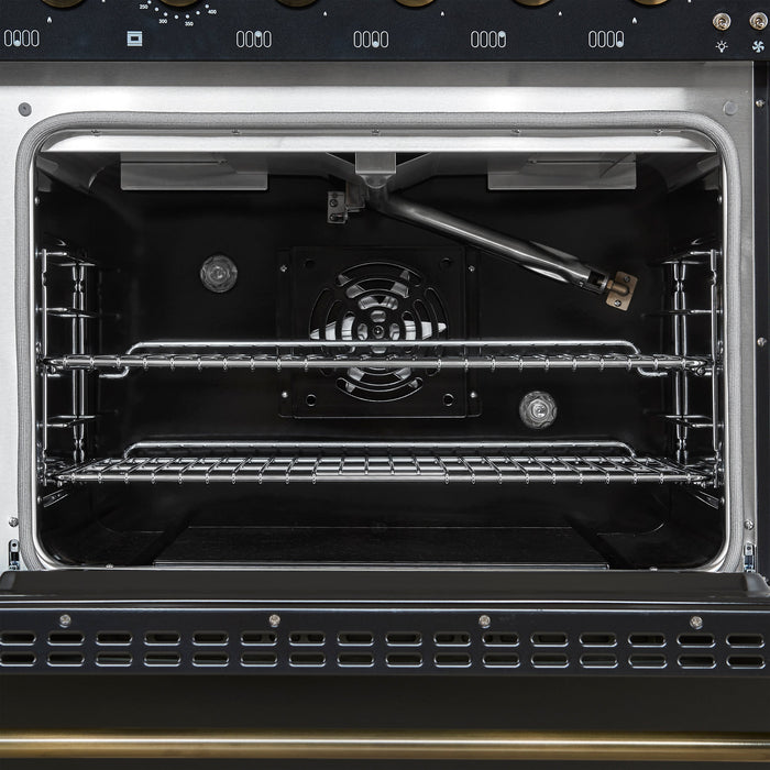 Forno Antico 48" Gas Range with 8 Burners and Griddle - Black or White, Antique Brass Accents