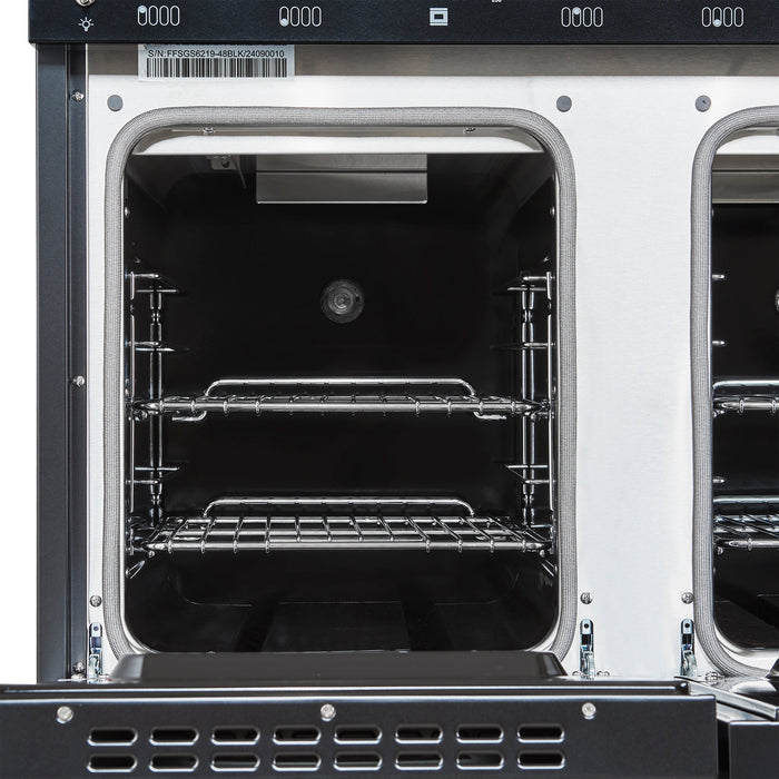 Forno Antico 48" Gas Range with 8 Burners and Griddle - Black or White, Antique Brass Accents